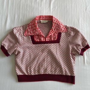Vintage 70s Polka Dot and Gingham Crop Top